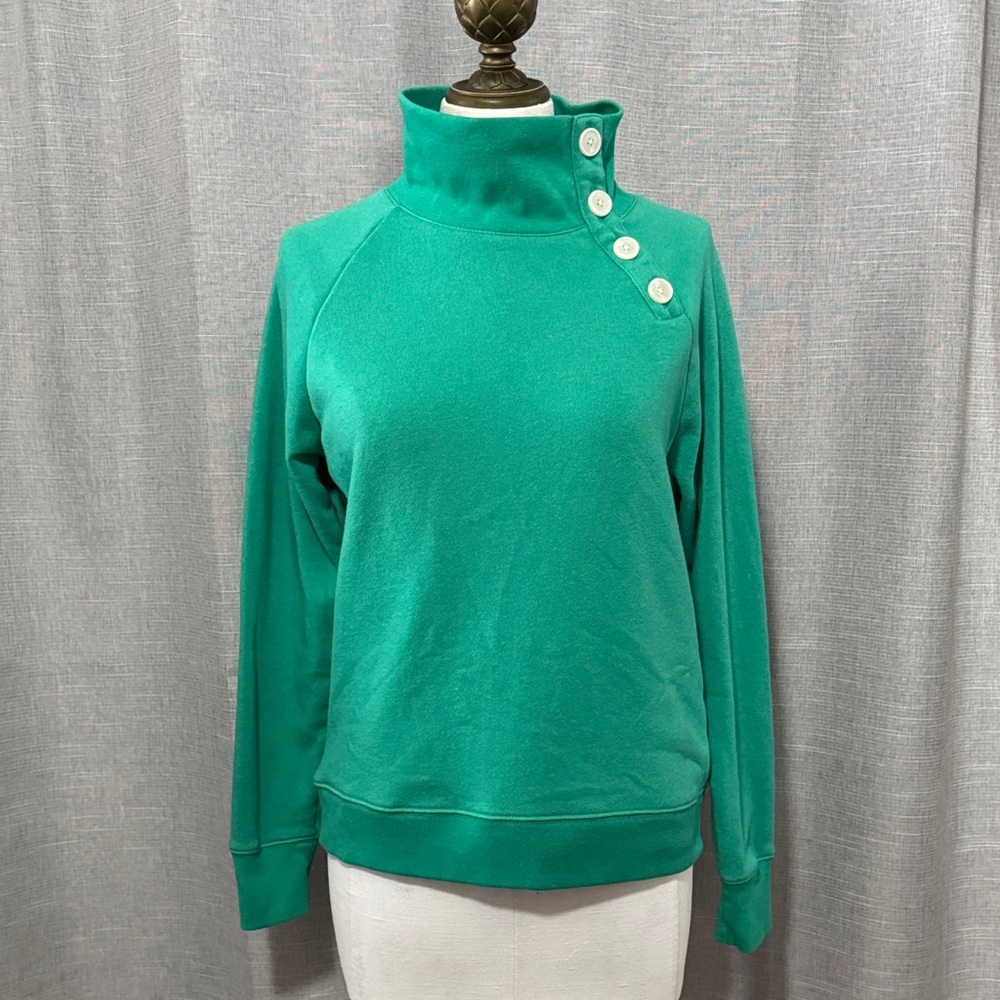 J Crew Factory Sweatshirt-S-Button Neck Side Detail-Kelly Green-60% Cotton-EUC